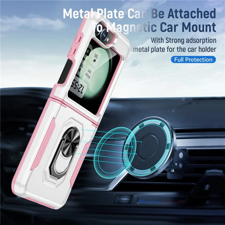 Cover per Samsung Galaxy Z Flip6 5G Custodia Militare con Anello e Supporto in PC + TPU - Bianco + Rosa