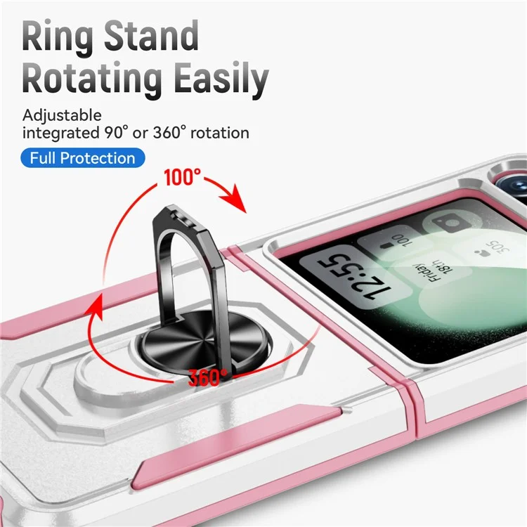 Cover per Samsung Galaxy Z Flip6 5G Custodia Militare con Anello e Supporto in PC + TPU - Bianco + Rosa