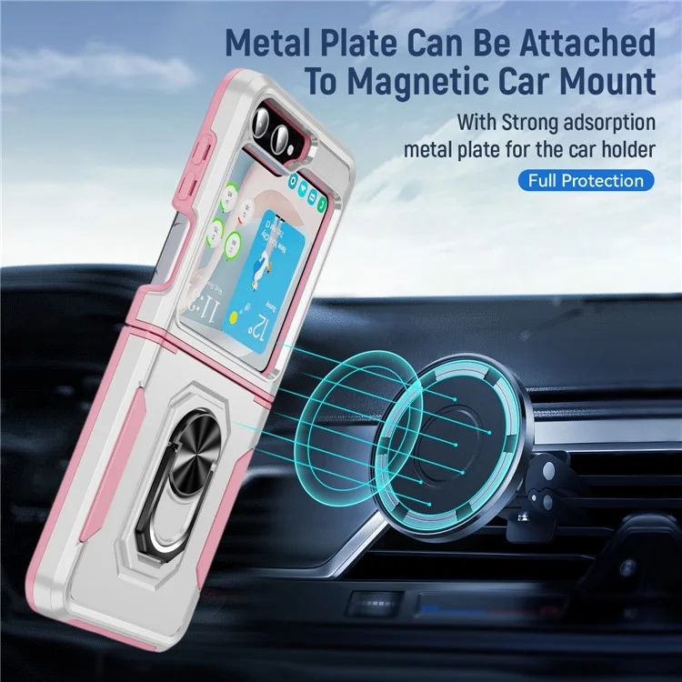 Cover per Samsung Galaxy Z Flip5 5G Custodia Militare con Anello e Supporto in PC + TPU - Bianco + Rosa