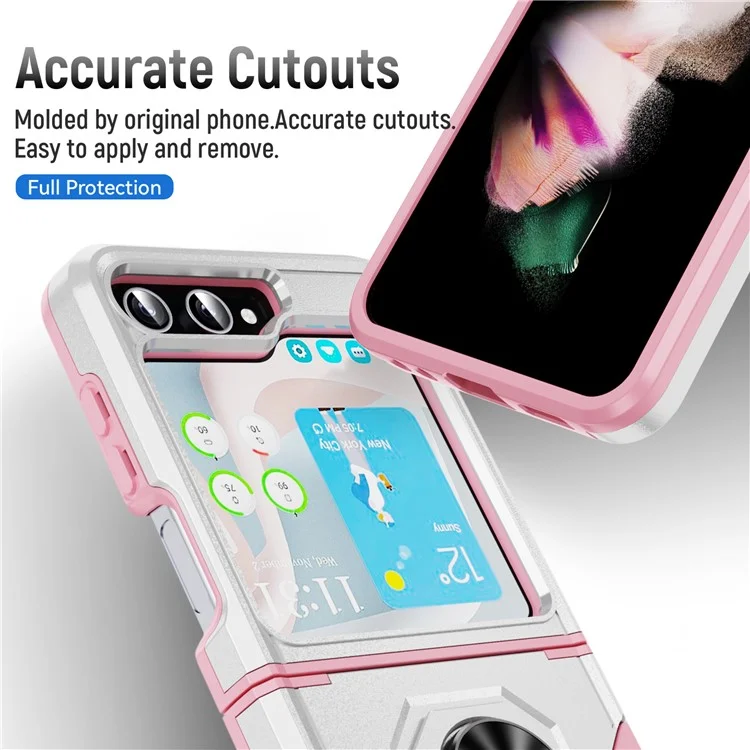 Cover per Samsung Galaxy Z Flip5 5G Custodia Militare con Anello e Supporto in PC + TPU - Bianco + Rosa