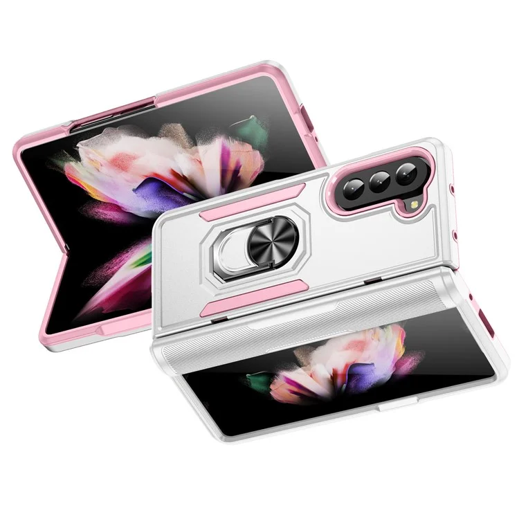 Cover per Samsung Galaxy Z Fold5 5G Custodia Militare con Anello e Supporto in PC + TPU - Bianco + Rosa