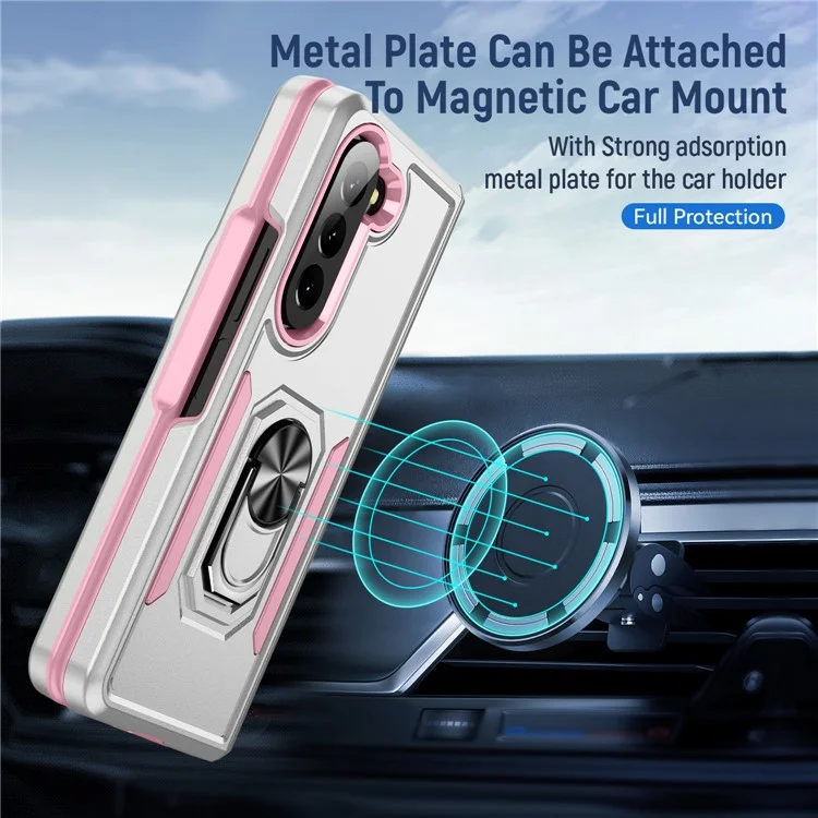 Cover per Samsung Galaxy Z Fold5 5G Custodia Militare con Anello e Supporto in PC + TPU - Bianco + Rosa