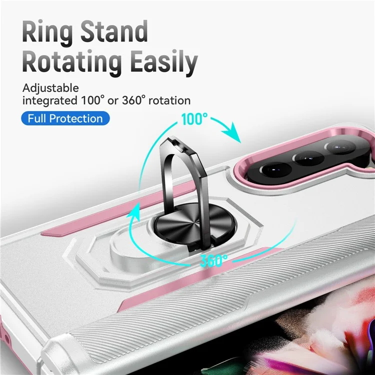 Cover per Samsung Galaxy Z Fold5 5G Custodia Militare con Anello e Supporto in PC + TPU - Bianco + Rosa