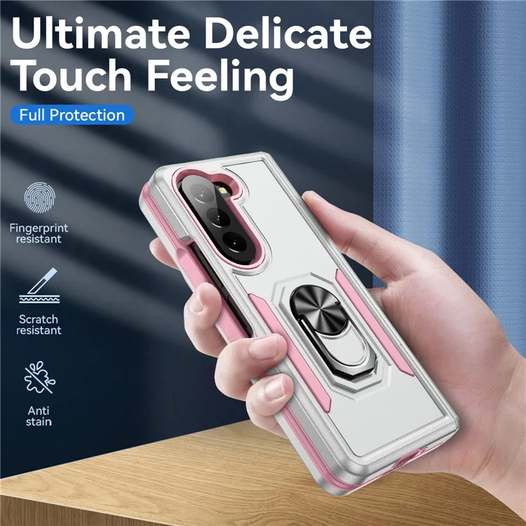 Cover per Samsung Galaxy Z Fold5 5G Custodia Militare con Anello e Supporto in PC + TPU - Bianco + Rosa