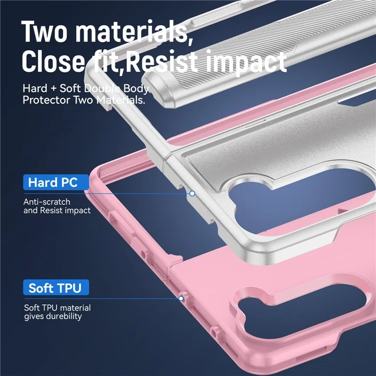 Cover per Samsung Galaxy Z Fold5 5G Custodia Militare con Anello e Supporto in PC + TPU - Bianco + Rosa