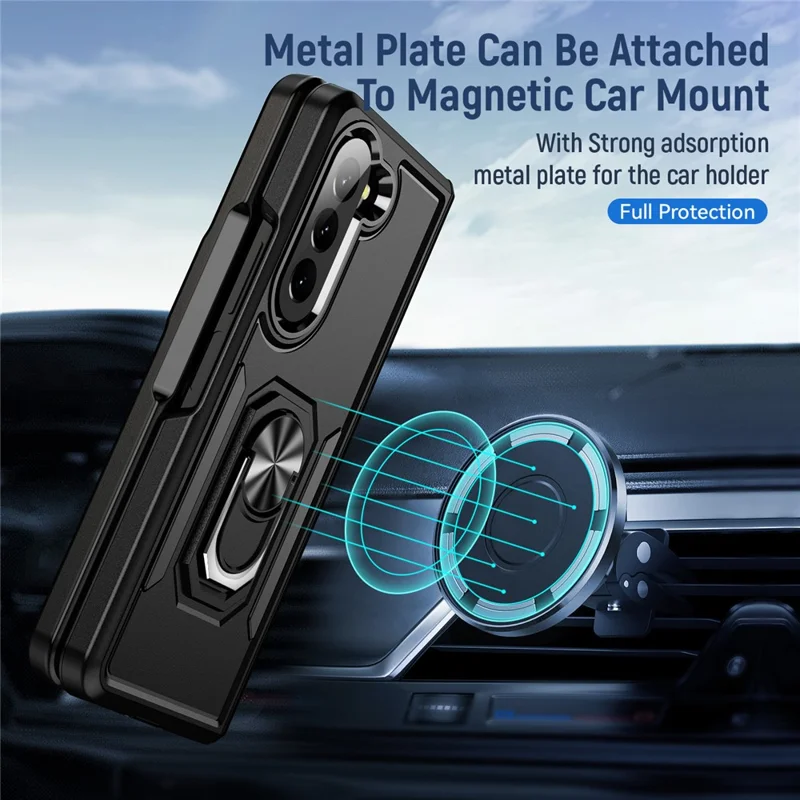 For Samsung Galaxy Z Fold5 5G Case Military Grade Ring Kickstand PC + TPU Phone Cover - Black