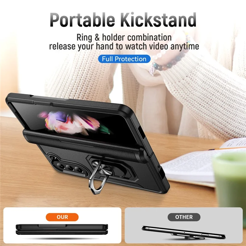 For Samsung Galaxy Z Fold5 5G Case Military Grade Ring Kickstand PC + TPU Phone Cover - Black