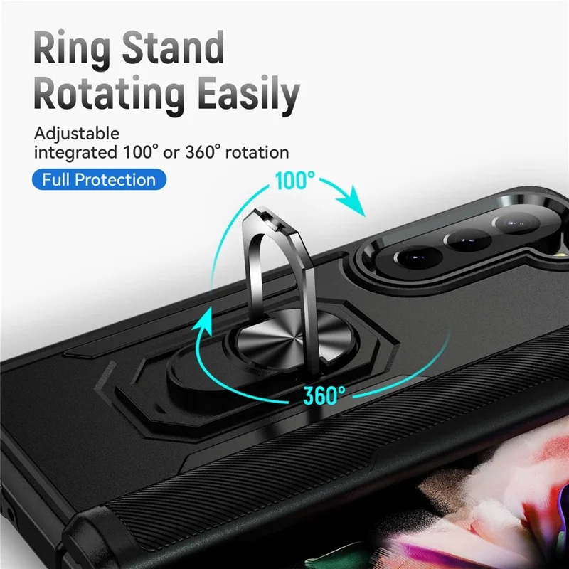 For Samsung Galaxy Z Fold5 5G Case Military Grade Ring Kickstand PC + TPU Phone Cover - Black