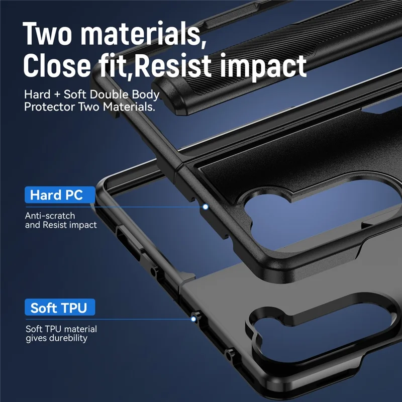 For Samsung Galaxy Z Fold5 5G Case Military Grade Ring Kickstand PC + TPU Phone Cover - Black