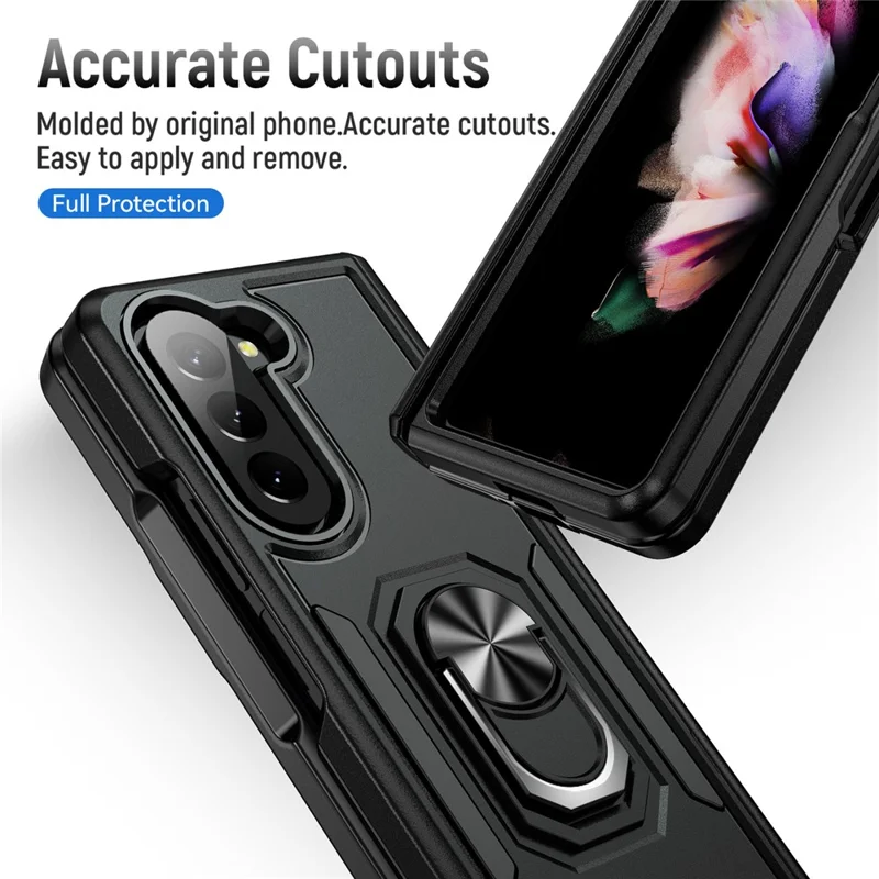 For Samsung Galaxy Z Fold5 5G Case Military Grade Ring Kickstand PC + TPU Phone Cover - Black