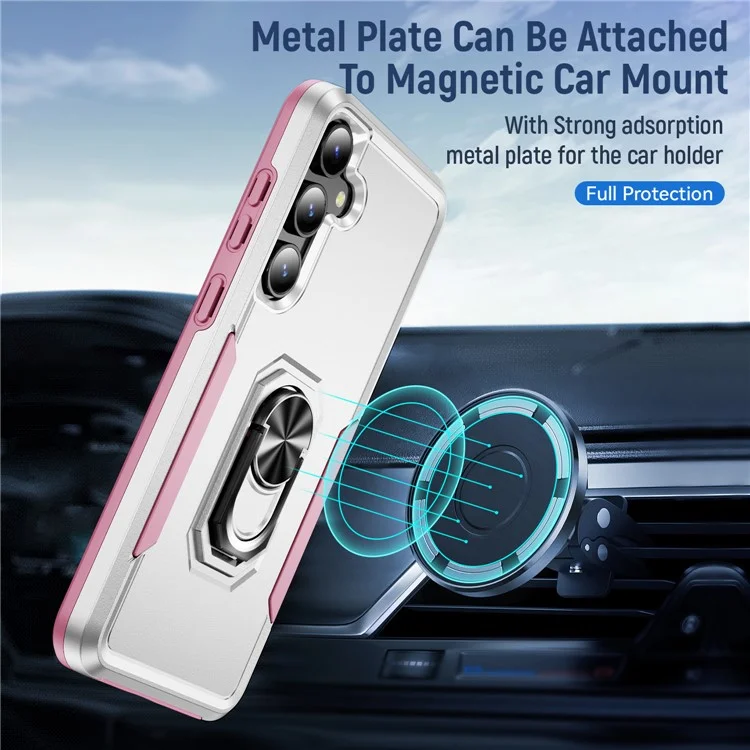 Für Samsung Galaxy S25 / S24 Hülle Militärstandard Ring Ständer PC + TPU Handyhülle - Weiß + Pink