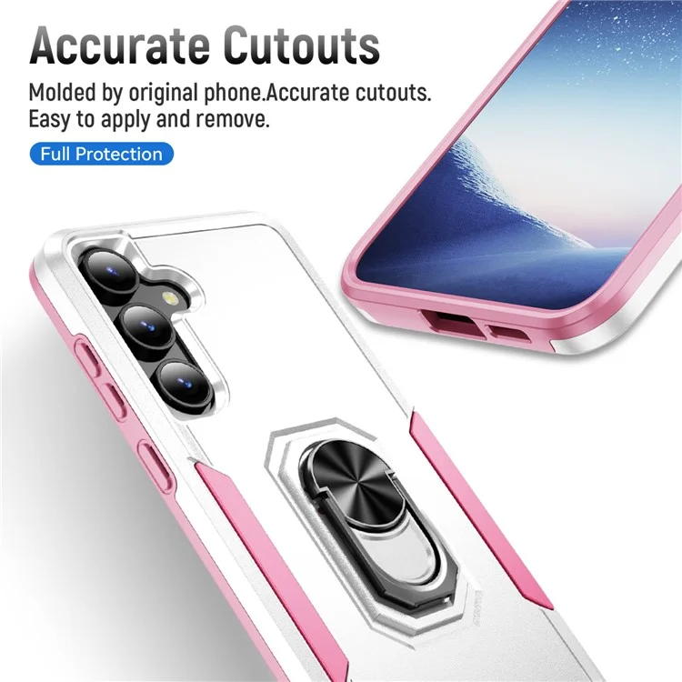 Für Samsung Galaxy S25 / S24 Hülle Militärstandard Ring Ständer PC + TPU Handyhülle - Weiß + Pink