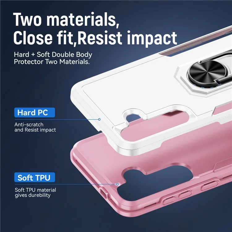 Für Samsung Galaxy S25+ / S24+ Hülle Militärstandard Ring Ständer PC + TPU Handyhülle - Weiß + Rosa