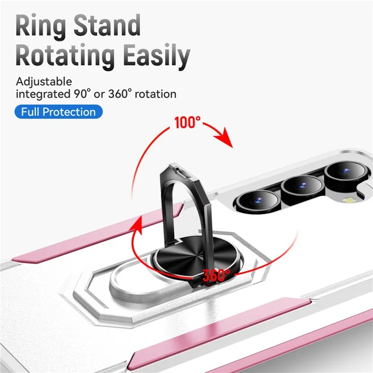 Für Samsung Galaxy S25+ / S24+ Hülle Militärstandard Ring Ständer PC + TPU Handyhülle - Weiß + Rosa