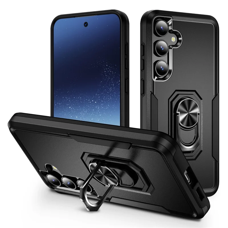 For Samsung Galaxy S25+ / S24+ Case Military Grade Ring Kickstand PC + TPU Phone Cover - Black