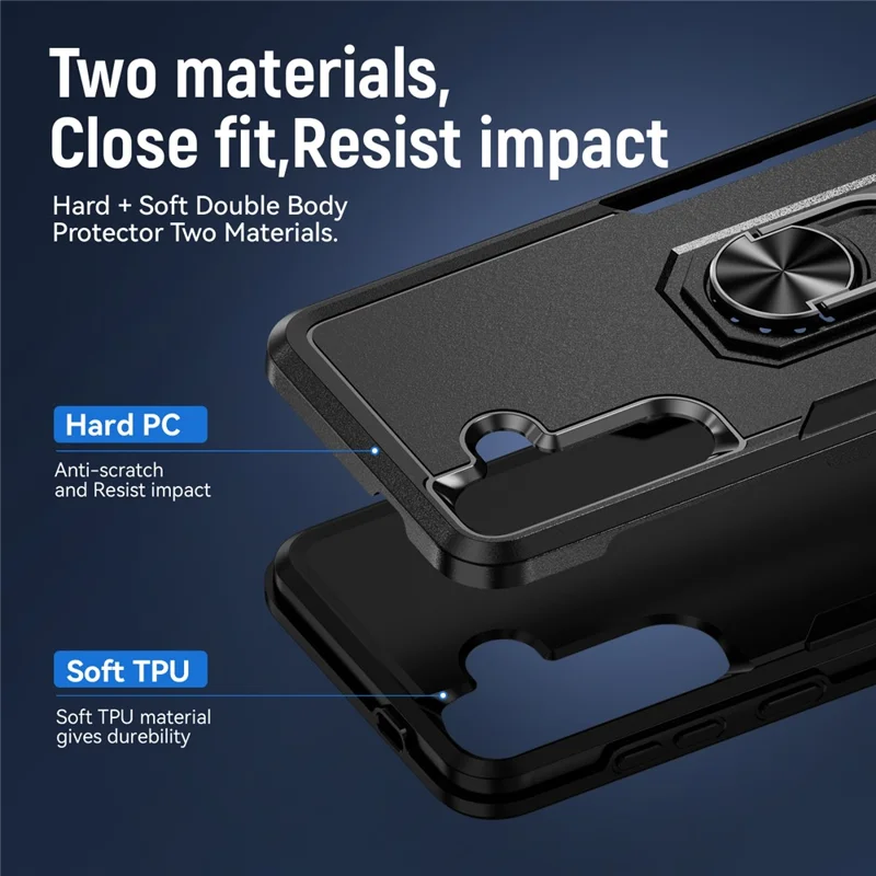 For Samsung Galaxy S25+ / S24+ Case Military Grade Ring Kickstand PC + TPU Phone Cover - Black