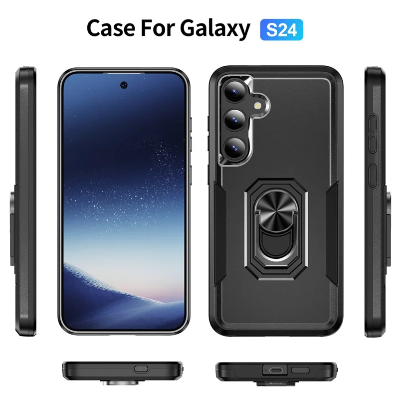 For Samsung Galaxy S25+ / S24+ Case Military Grade Ring Kickstand PC + TPU Phone Cover - Black