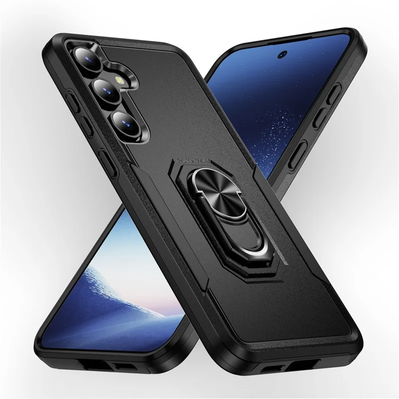 For Samsung Galaxy S25+ / S24+ Case Military Grade Ring Kickstand PC + TPU Phone Cover - Black