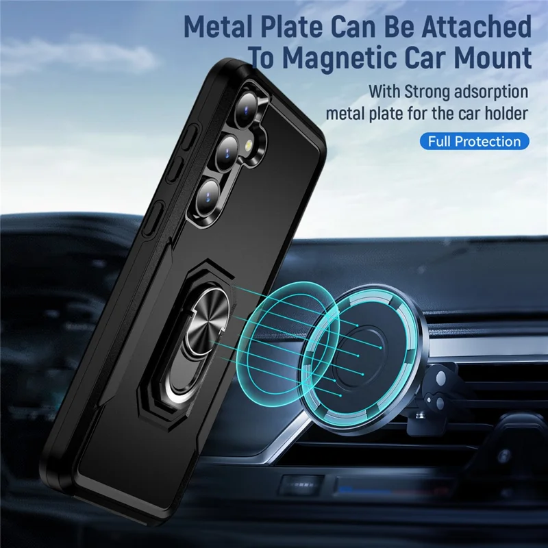 For Samsung Galaxy S25+ / S24+ Case Military Grade Ring Kickstand PC + TPU Phone Cover - Black