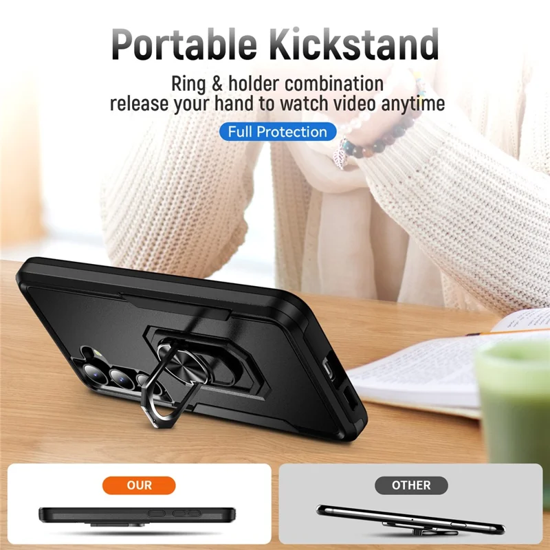 For Samsung Galaxy S25+ / S24+ Case Military Grade Ring Kickstand PC + TPU Phone Cover - Black