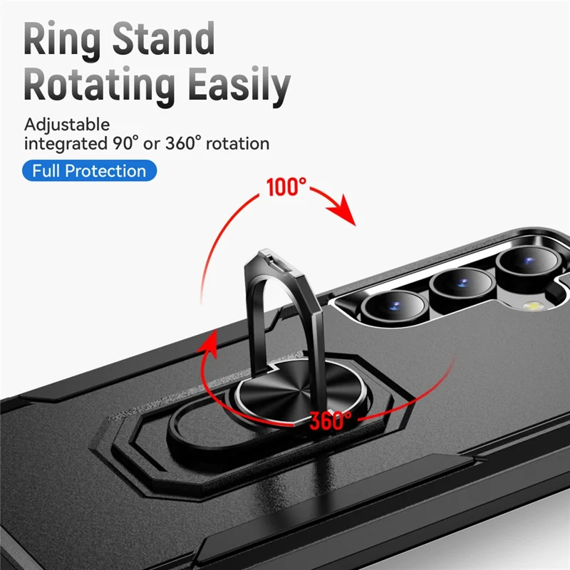 For Samsung Galaxy S25+ / S24+ Case Military Grade Ring Kickstand PC + TPU Phone Cover - Black