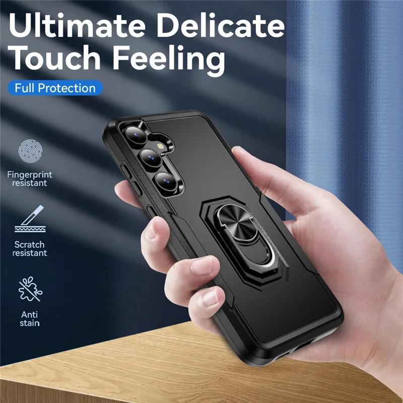 For Samsung Galaxy S25+ / S24+ Case Military Grade Ring Kickstand PC + TPU Phone Cover - Black