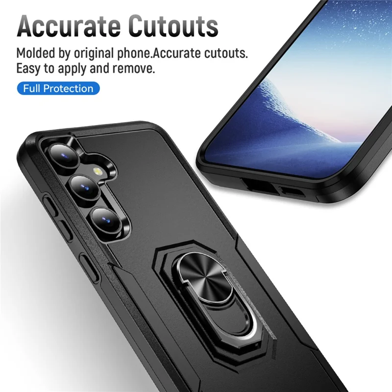 For Samsung Galaxy S25+ / S24+ Case Military Grade Ring Kickstand PC + TPU Phone Cover - Black