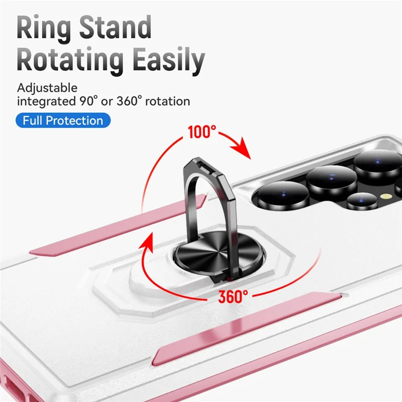 For Samsung Galaxy S25 Ultra Case Military Grade Ring Kickstand PC+TPU Phone Cover - White+Pink