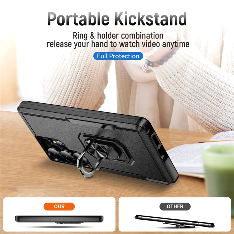 For Samsung Galaxy S25 Ultra Case Military Grade Ring Kickstand PC+TPU Phone Cover - Black