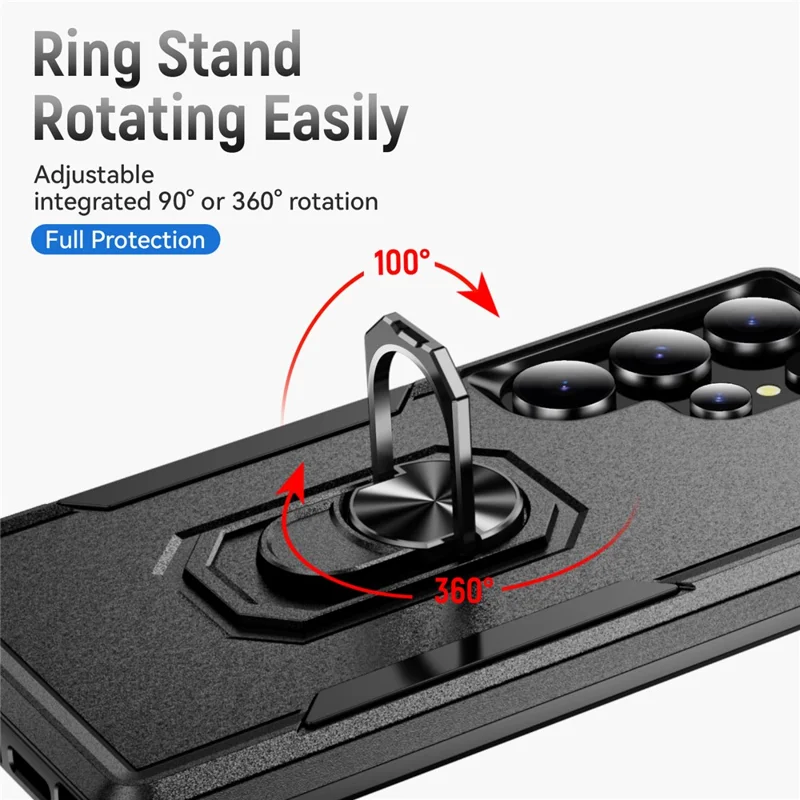 For Samsung Galaxy S25 Ultra Case Military Grade Ring Kickstand PC+TPU Phone Cover - Black