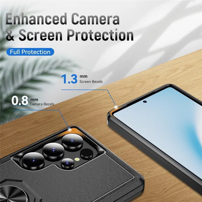 For Samsung Galaxy S25 Ultra Case Military Grade Ring Kickstand PC+TPU Phone Cover - Black