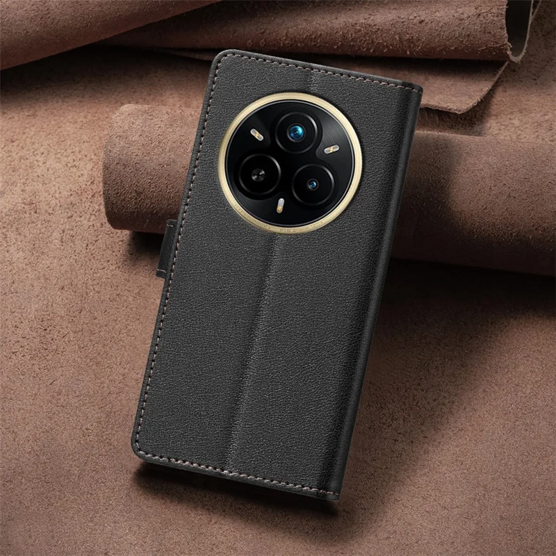 BINFEN COLOR BF32 For Realme 14 Pro 5G Leather Case Wallet RFID Blocking Phone Cover - Black