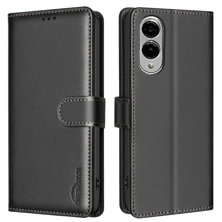 BINFEN COLOR BF32 For Samsung Galaxy S25 Edge Leather Case Wallet RFID Blocking Phone Cover - Black