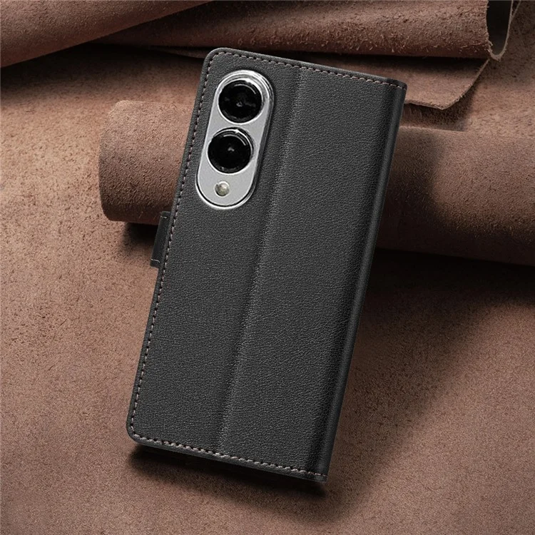 BINFEN COLOR BF32 For Samsung Galaxy S25 Edge Leather Case Wallet RFID Blocking Phone Cover - Black
