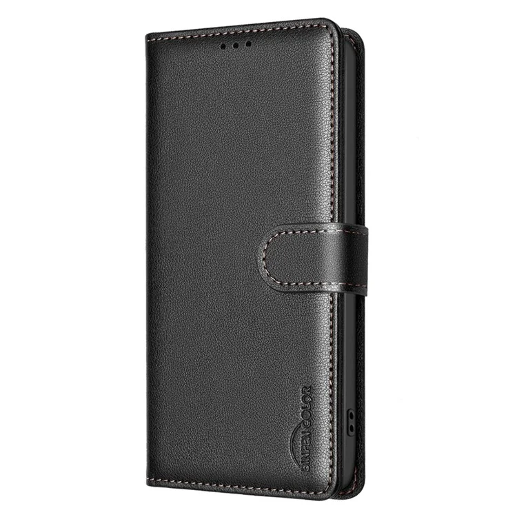 BINFEN COLOR BF32 For Samsung Galaxy S25 Edge Leather Case Wallet RFID Blocking Phone Cover - Black