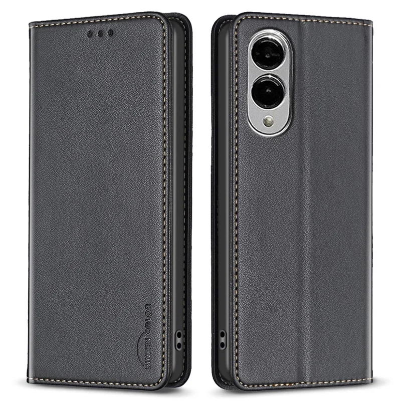 BINFEN COLOR BF18 For Samsung Galaxy S25 Edge Leather Case Card Slots Phone Cover - Black - 1