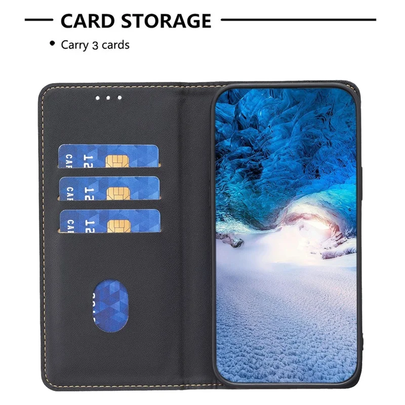 BINFEN COLOR BF18 For Samsung Galaxy S25 Edge Leather Case Card Slots Phone Cover - Black - 2