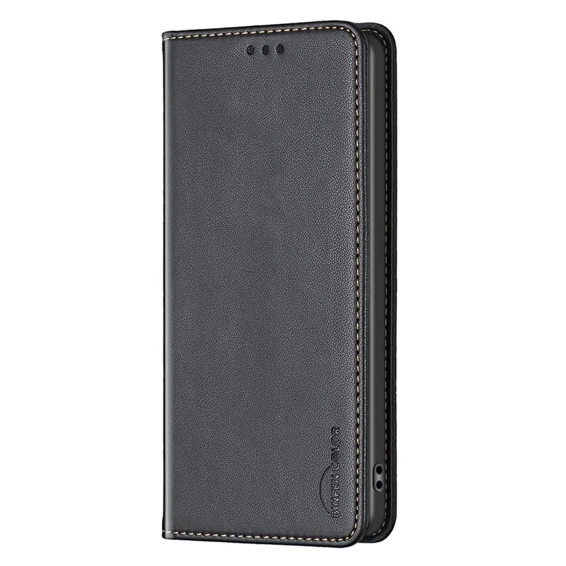 BINFEN COLOR BF18 For Samsung Galaxy S25 Edge Leather Case Card Slots Phone Cover - Black - 9