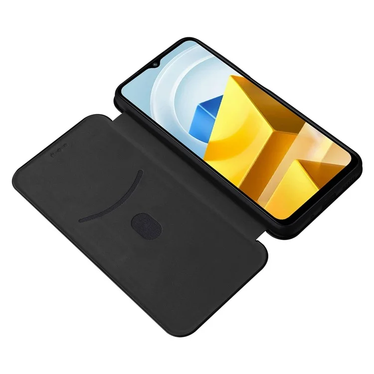 Per Xiaomi Poco M5 4G Antifampie PU in Pelle Magnetica Fibra di Carbonio Magnetico Telefono Telefono Copertina di Pellicola - Nero