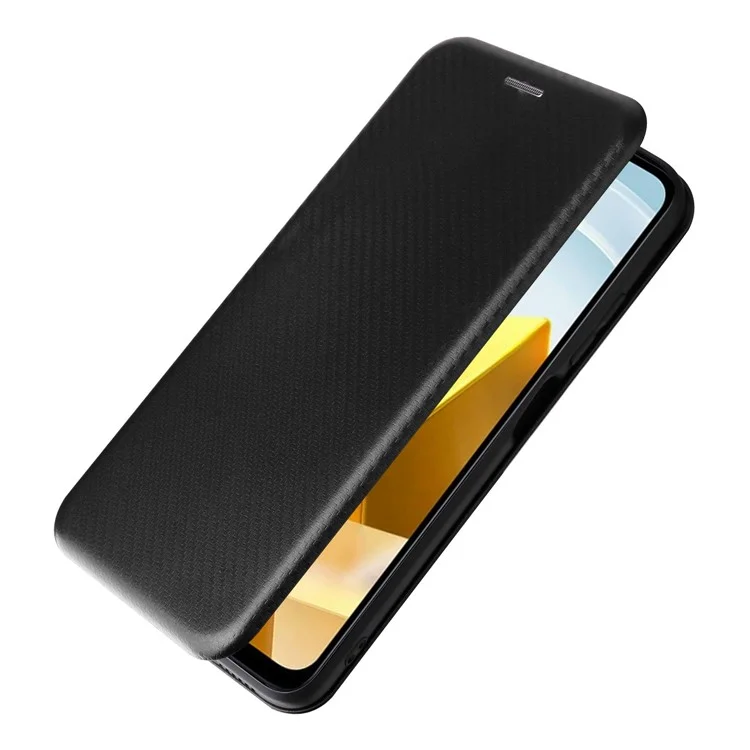 Per Xiaomi Poco M5 4G Antifampie PU in Pelle Magnetica Fibra di Carbonio Magnetico Telefono Telefono Copertina di Pellicola - Nero