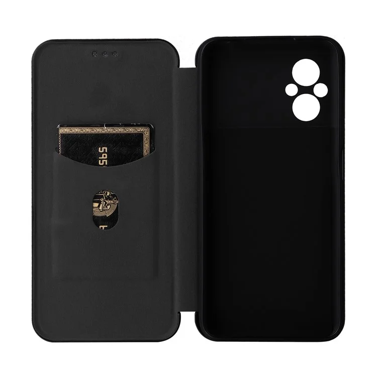 Per Xiaomi Poco M5 4G Antifampie PU in Pelle Magnetica Fibra di Carbonio Magnetico Telefono Telefono Copertina di Pellicola - Nero