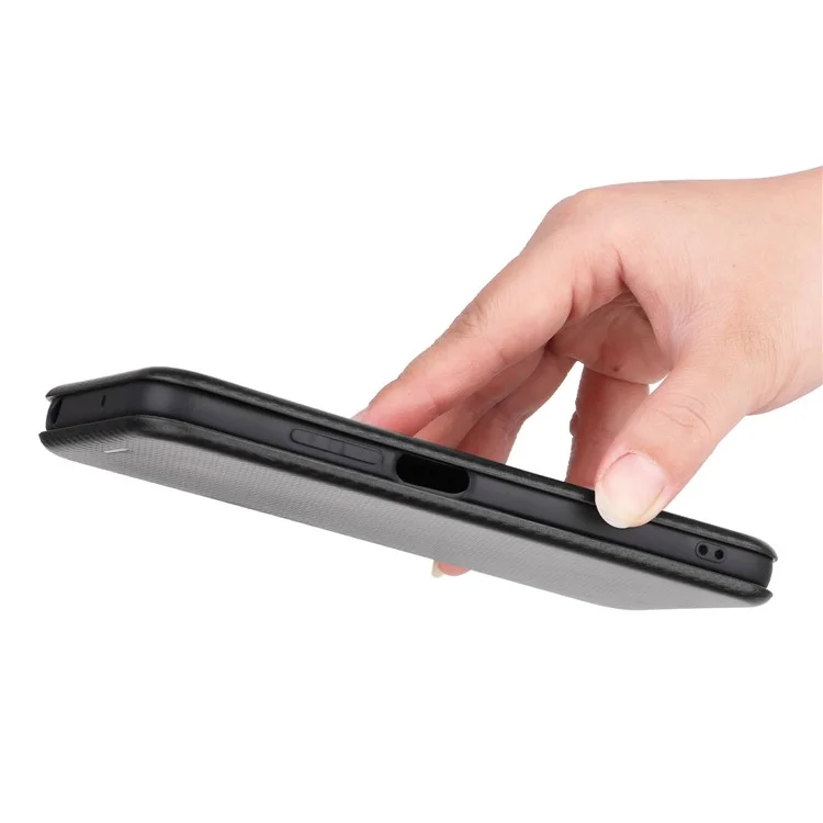 Per Xiaomi Poco M5 4G Antifampie PU in Pelle Magnetica Fibra di Carbonio Magnetico Telefono Telefono Copertina di Pellicola - Nero