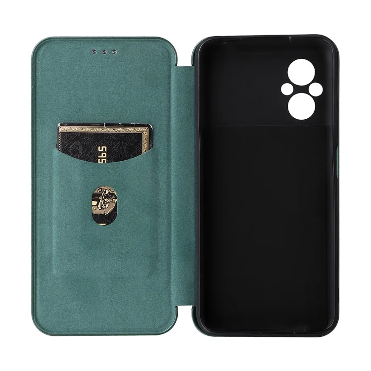 For Xiaomi Poco M5 4G Anti-fading PU Leather Magnetic Carbon Fiber Texture Phone Case Stand Card Slot Phone Cover - Green