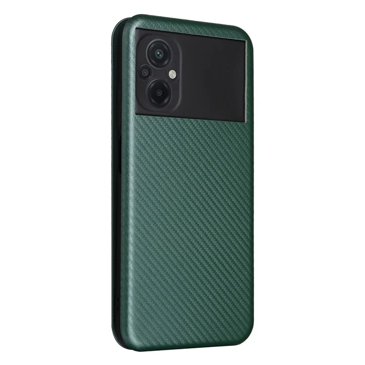 For Xiaomi Poco M5 4G Anti-fading PU Leather Magnetic Carbon Fiber Texture Phone Case Stand Card Slot Phone Cover - Green
