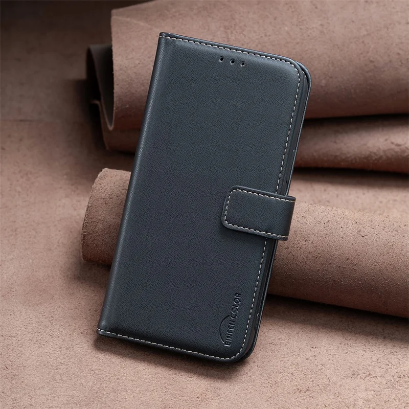 BINFEN COLOR BF17 For Samsung Galaxy S25 Edge Case Wallet Folio Flip Leather Cover - Black