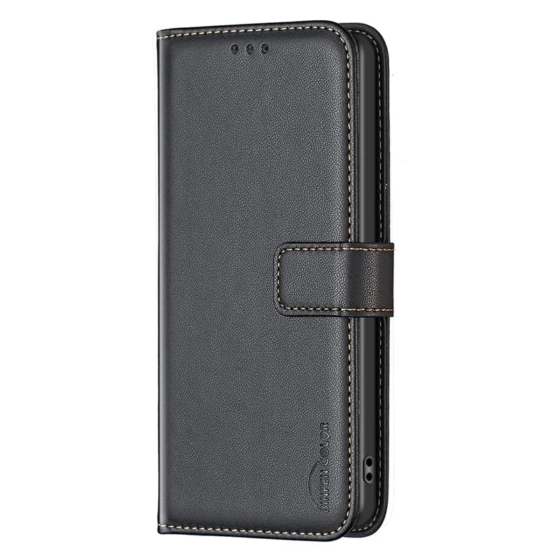 BINFEN COLOR BF17 For Samsung Galaxy S25 Edge Case Wallet Folio Flip Leather Cover - Black