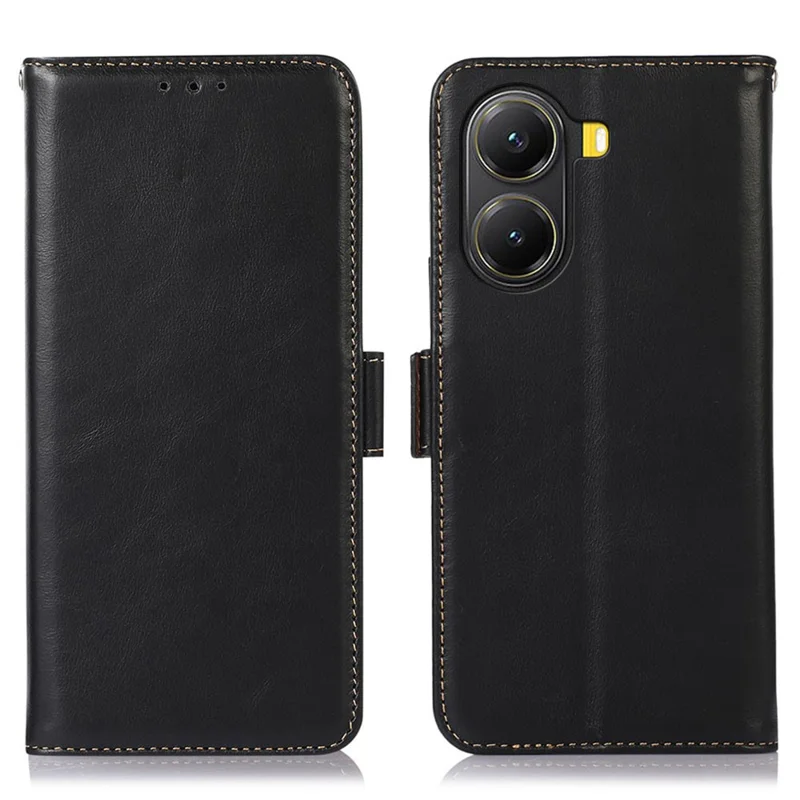 Voor Xiaomi Poco X7 Pro 5G hoesje RFID-blokkering Echt Rundleder Portemonnee Telefoonhoes - Zwart