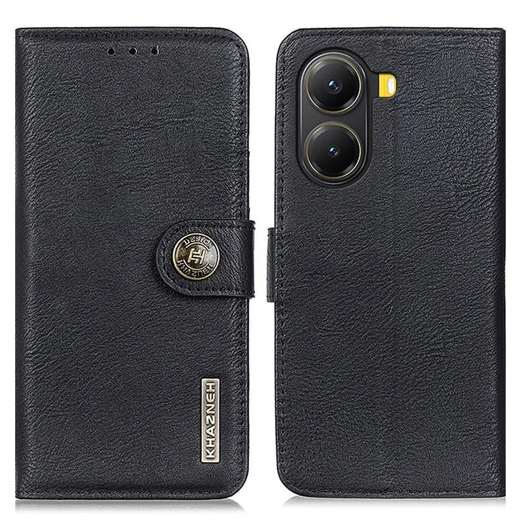 KHAZNEH For Xiaomi Redmi Turbo 4 5G / Poco X7 Pro 5G Wallet Case Cowhide Texture Leather Flip Phone Cover - Black