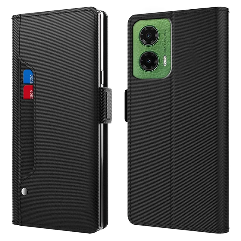 Cover per Motorola Moto G35 5G con Supporto in Pelle PU, Porta Carte e Specchio - Nero