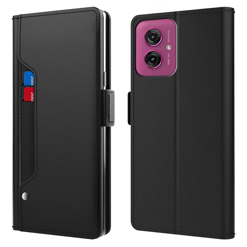 For Motorola Moto G55 5G Case Stand PU Leather Phone Cover Card Holder Mirror - Black